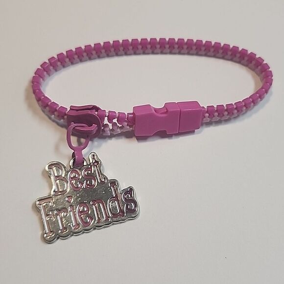 Best Friends Zipper Friendship Bracelet Pink Silver Charm - Picture 1 of 4